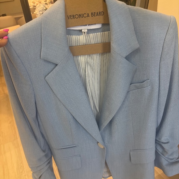 Veronica Beard Dickey Jacket Blue Linen Cinched Sleeves - Picture 2 of 7